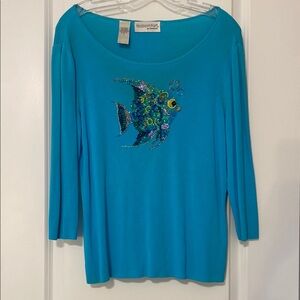 Chadwick’s Women's Blue Fish Embellished Top